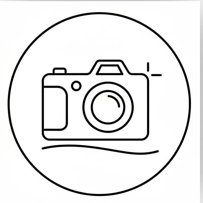 simple line icon of a subject in front of a clean blurred background rectangle, monochrome, minimal, suitable as small feature icon for a photography website